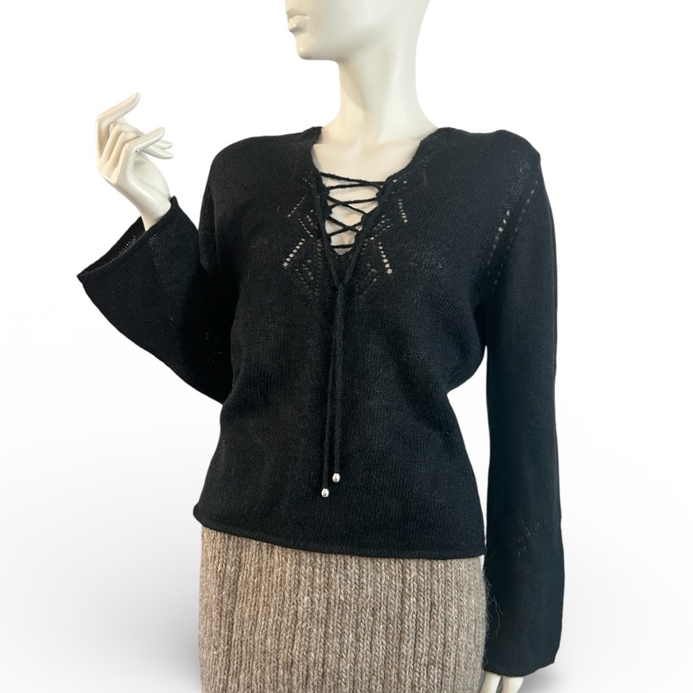 Y2K NWT Benetton Mohair Blend Lace-Knit Tie Front Sweater